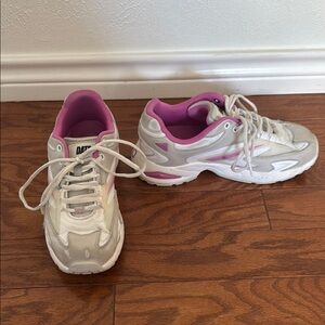 Chunky DATE White & Gray Sneaker with Pink Accent